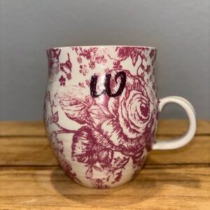 NWT Anthropologie Homegrown Monogram Initial Mug W Pink Floral Hand Painted